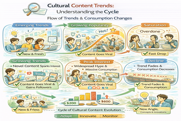 문화 콘텐츠 트렌드 읽는 방법과 소비 변화 과정을 설명하는 콘텐츠 분석 이미지