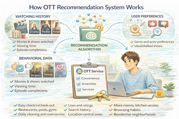 넷플릭스 추천이 자주 바뀌는 이유와 추천 알고리즘 작동 구조를 설명하는 OTT 추천 시스템 이미지